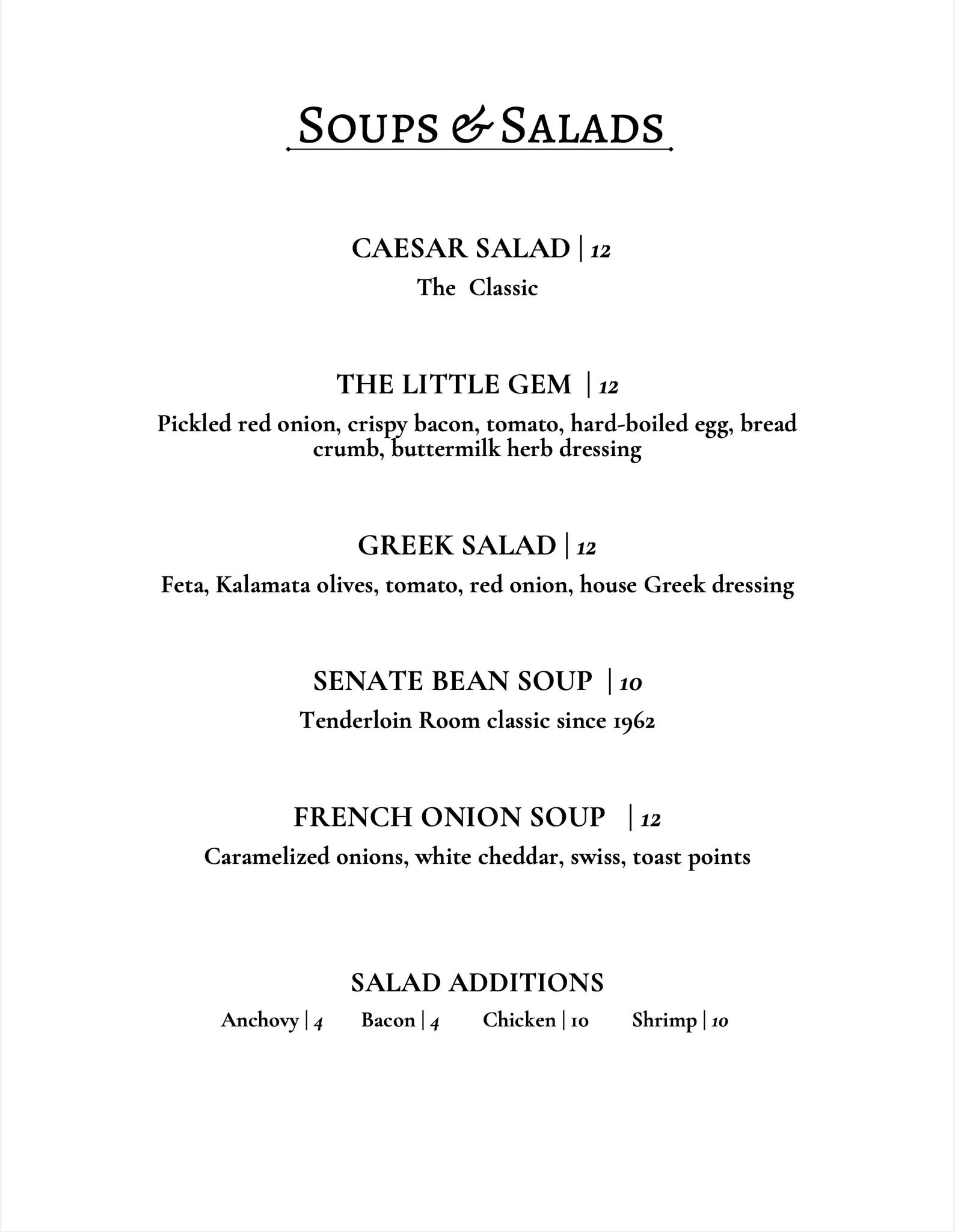 Menu at The Tenderloin Room pub & bar, St. Louis