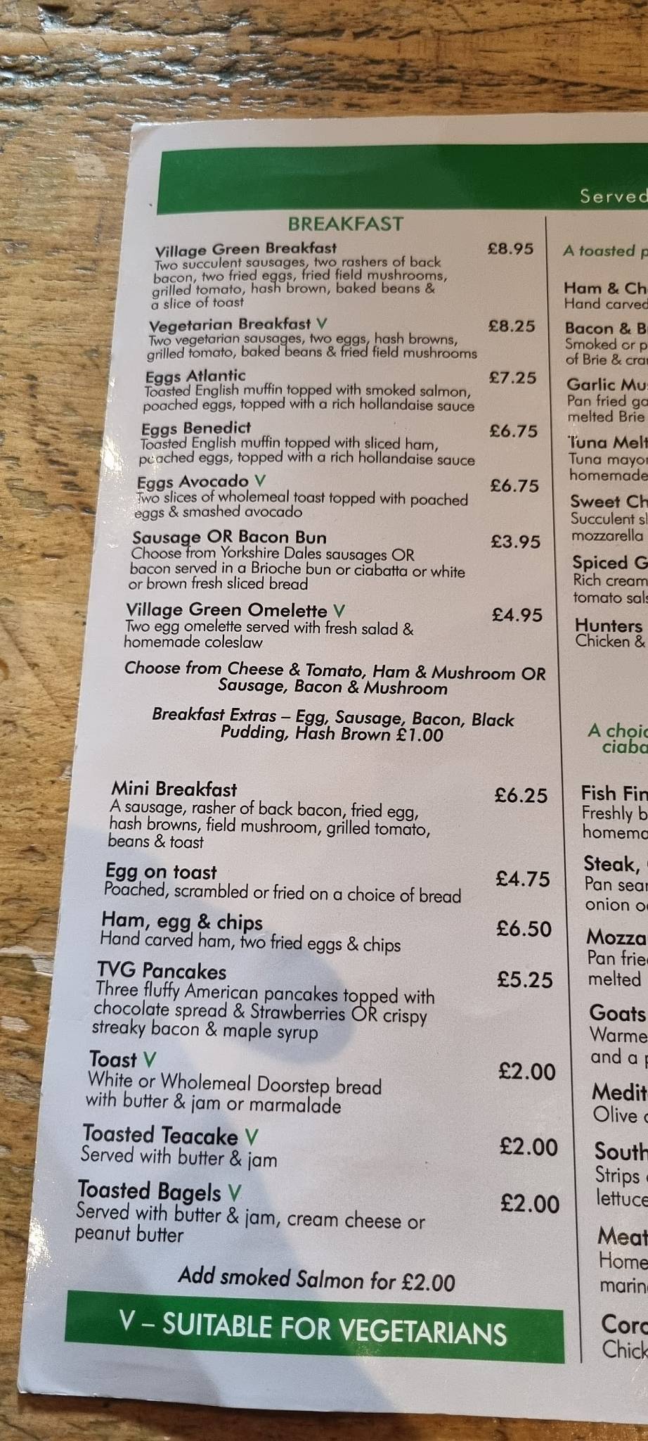 Menu at The Village Green Cafe Bar, Hull