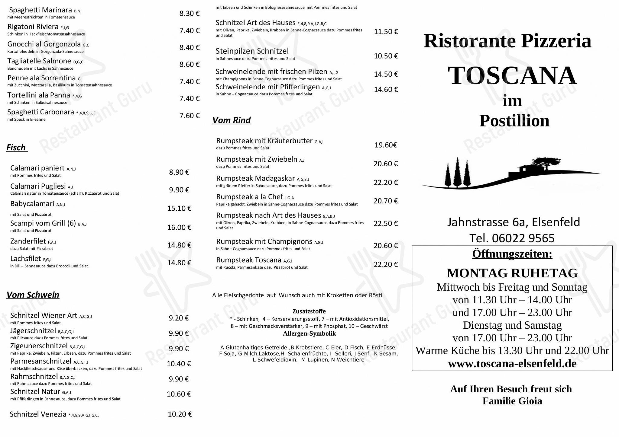 Menu at Ristorante Pizzeria Toscana, Elsenfeld