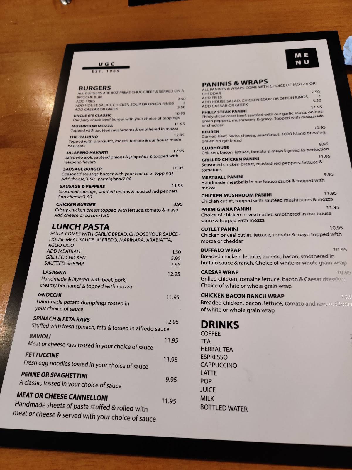 Menu at Uncle Gino's Cafe & Ristorante, Sault Ste. Marie