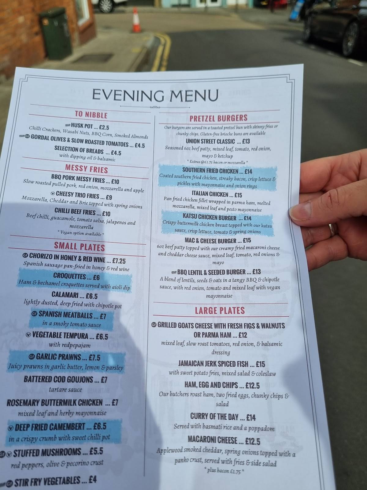Menu at Union Street Brasserie pub & bar, Yeovil