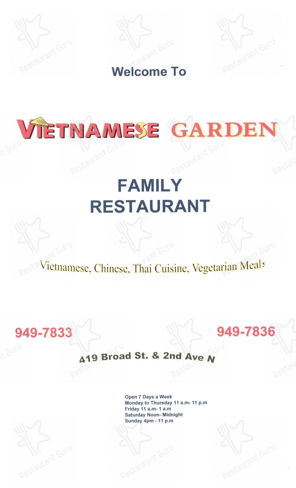 Menu de Vietnamese Garden