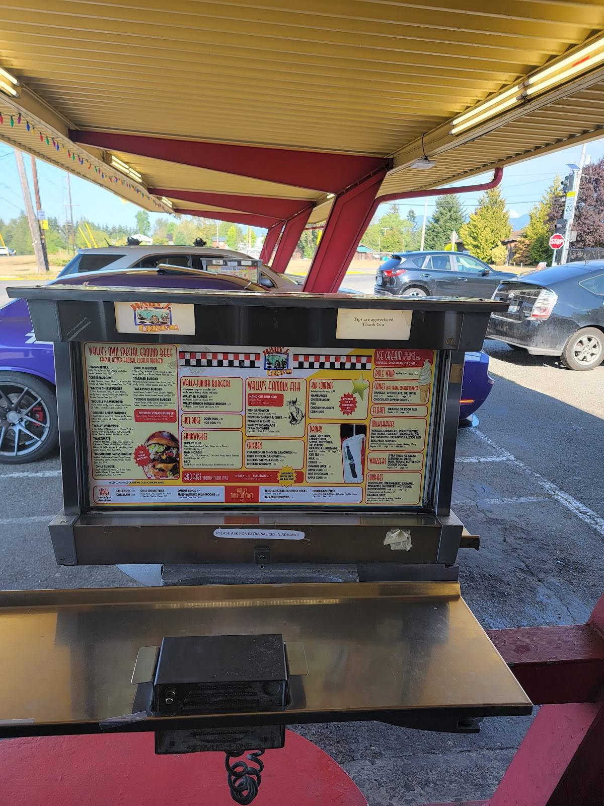Menu at Wally's DriveIn restaurant, Buckley