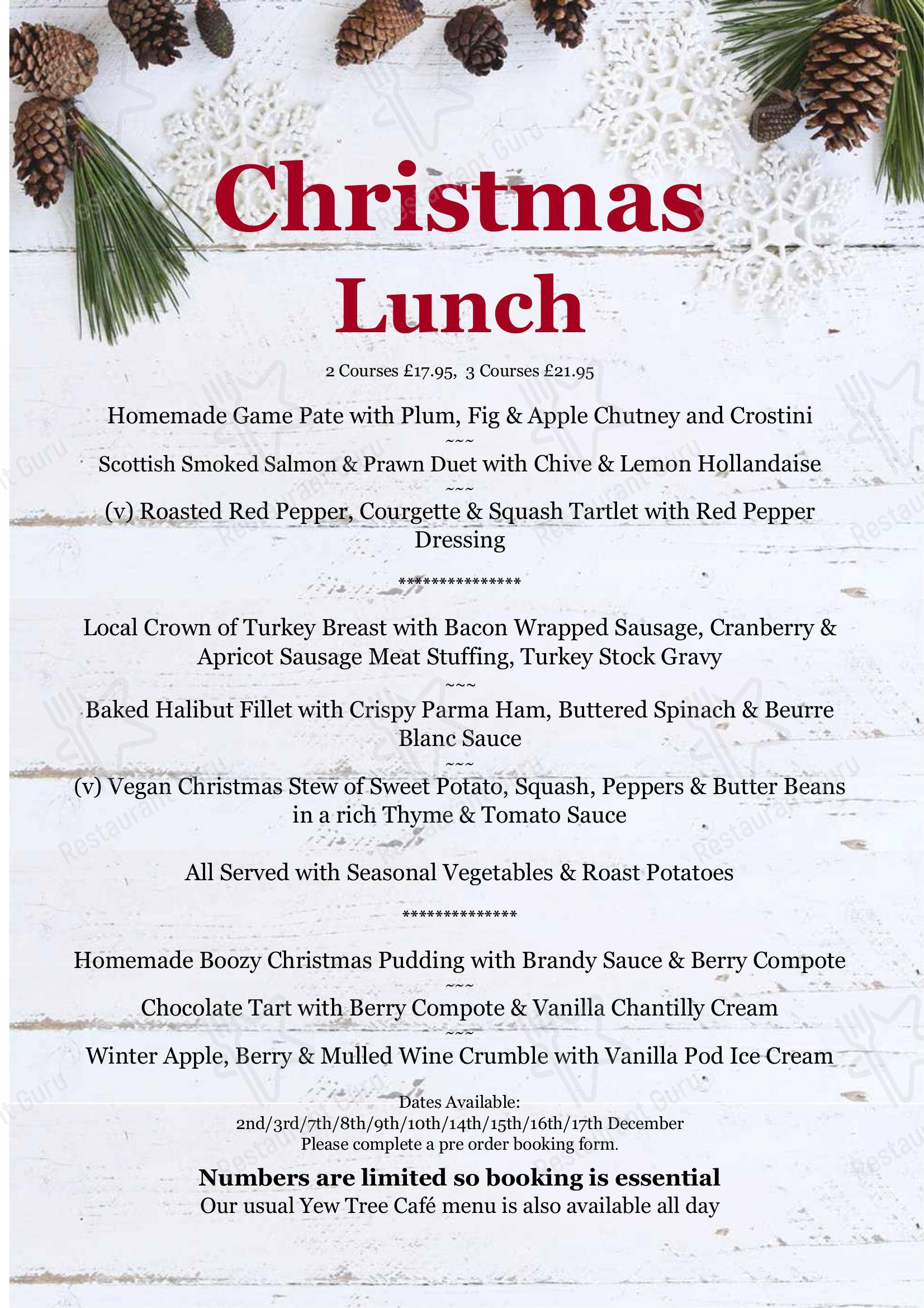 Menu at Yew Tree Garden Centre restaurant, Newbury