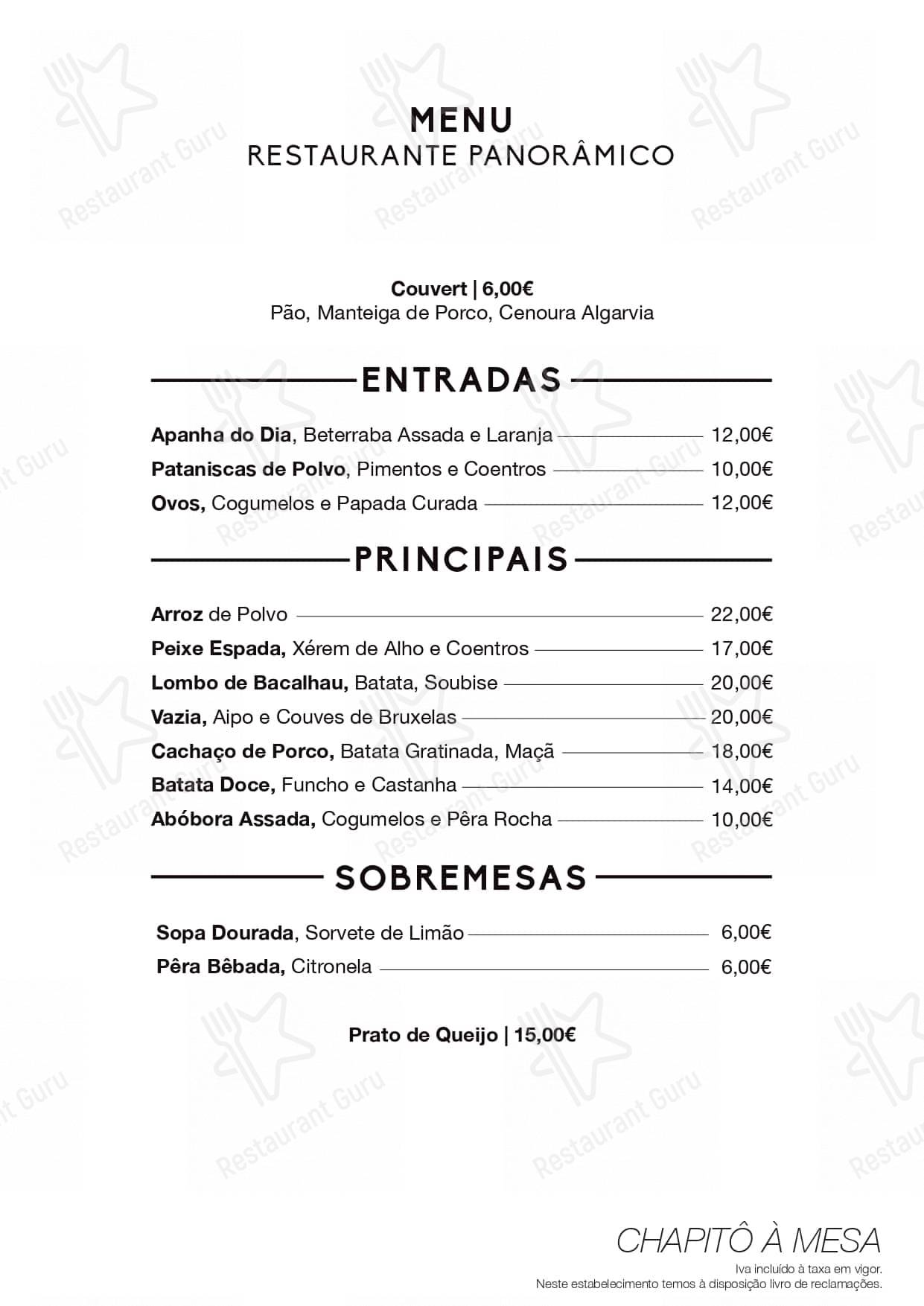 Menu at Chapitô à Mesa restaurant, Lisbon, Costa do Castelo 7