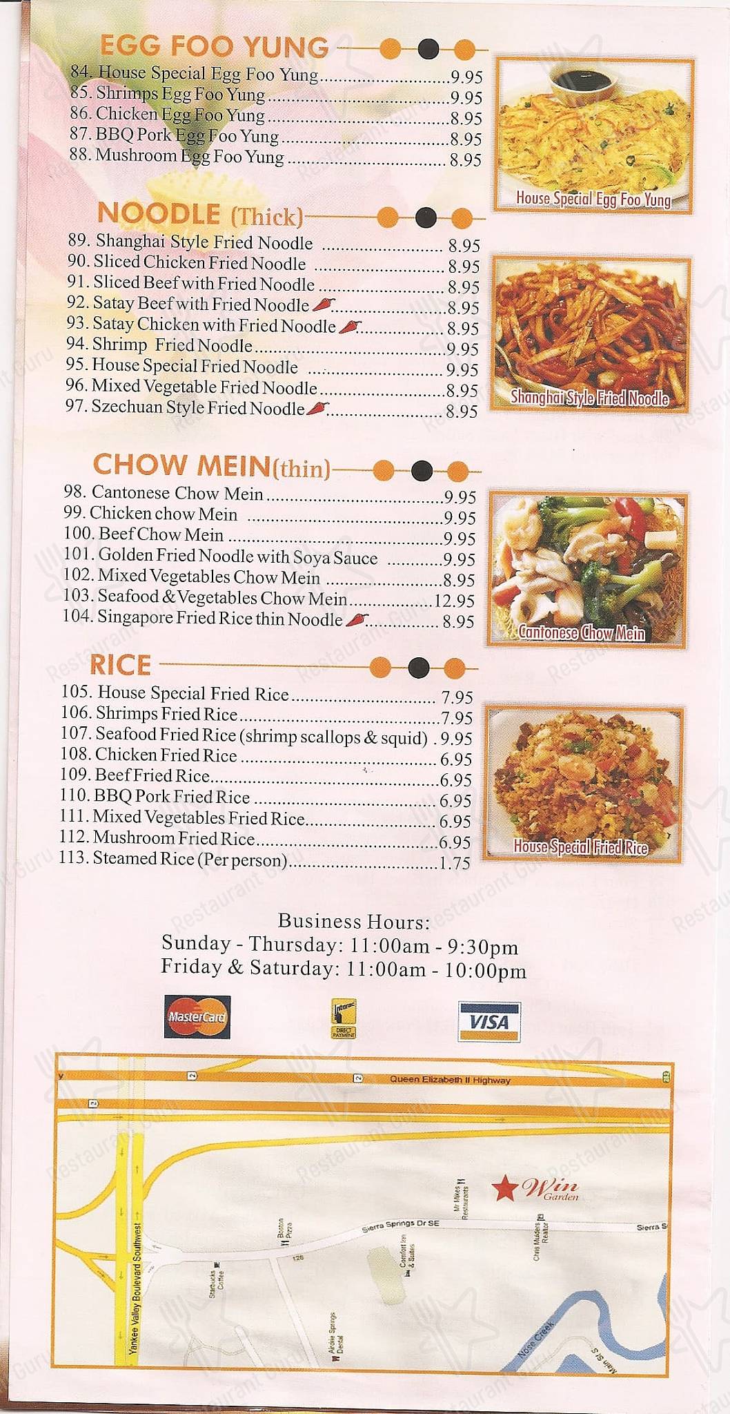 Menu au Win Garden restaurant, Airdrie