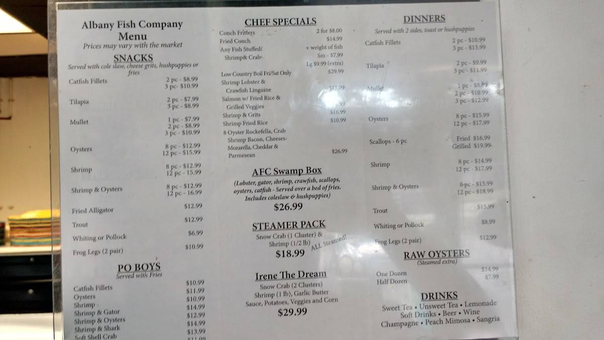 Menu at Albany Fish Company restaurant, Albany