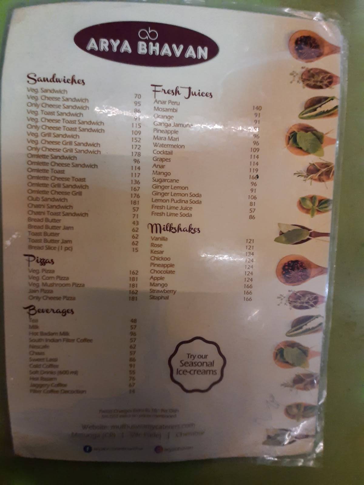 Menu at Arya Bhavan by Muthuswamy Caterers, Chembur, Mumbai, 16th Rd