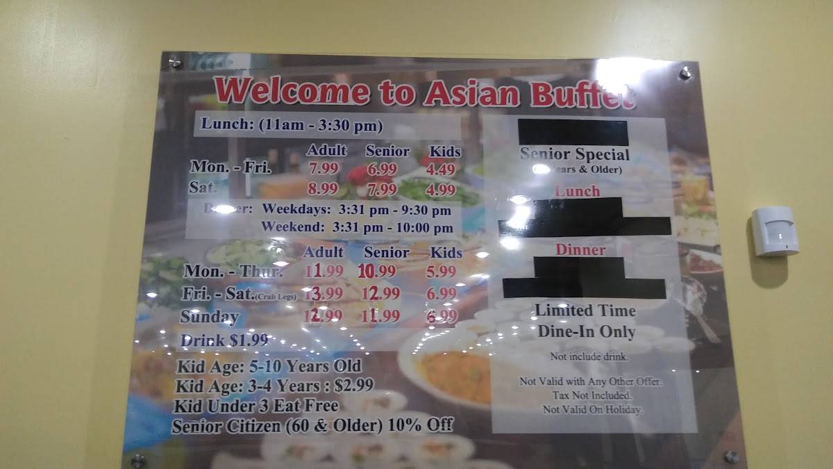 Menu at Asian Buffet (Sushi & Hibachi) restaurant, Rochester
