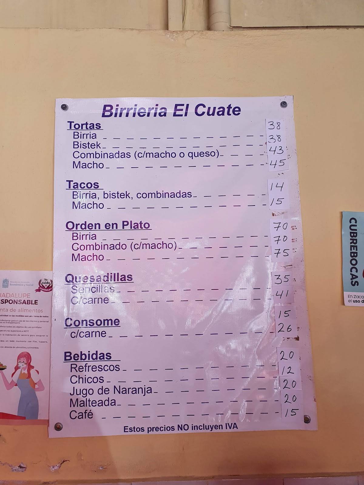 Menu at BIRRIERIA EL CUATE restaurant, Zacatecas, Av. México 153