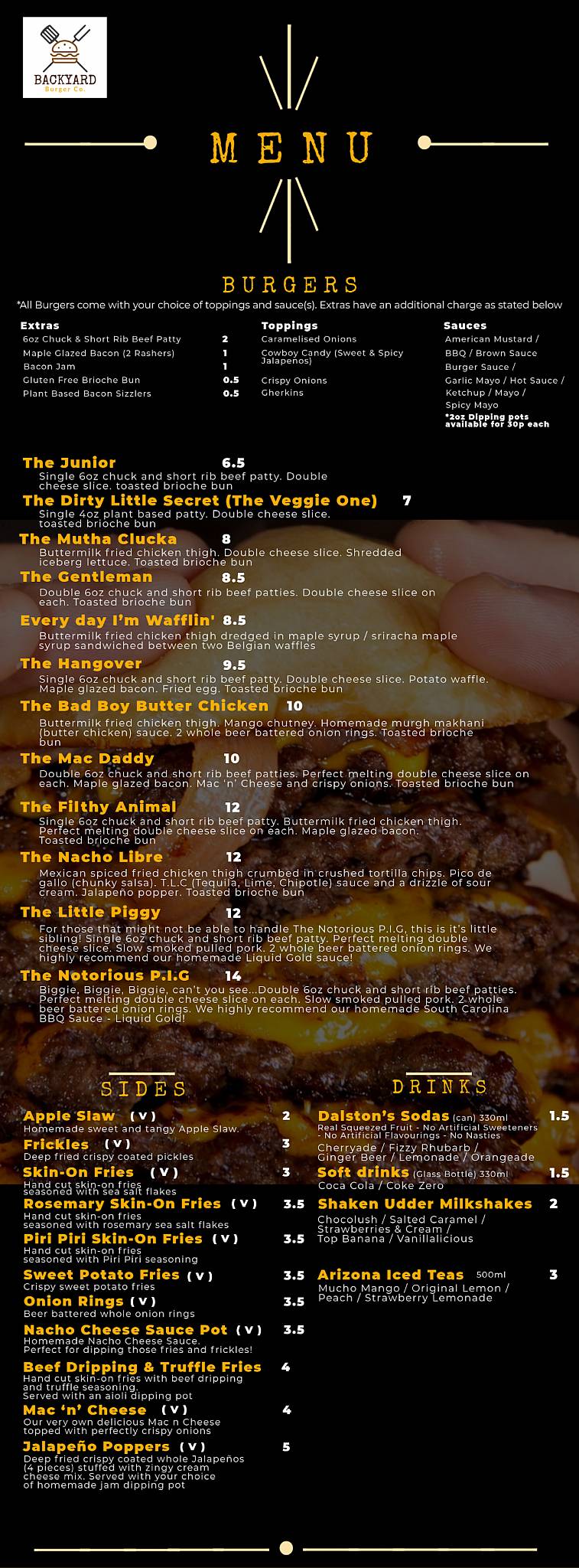 Menu at Backyard Burger Co. restaurant, Basildon