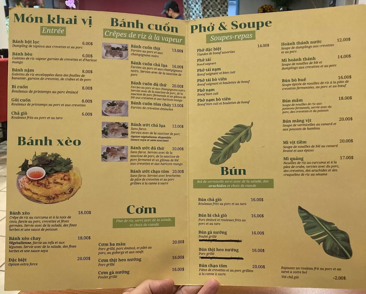 Menu at Banh Xeo Minh restaurant, Montréal, Rue Jarry E