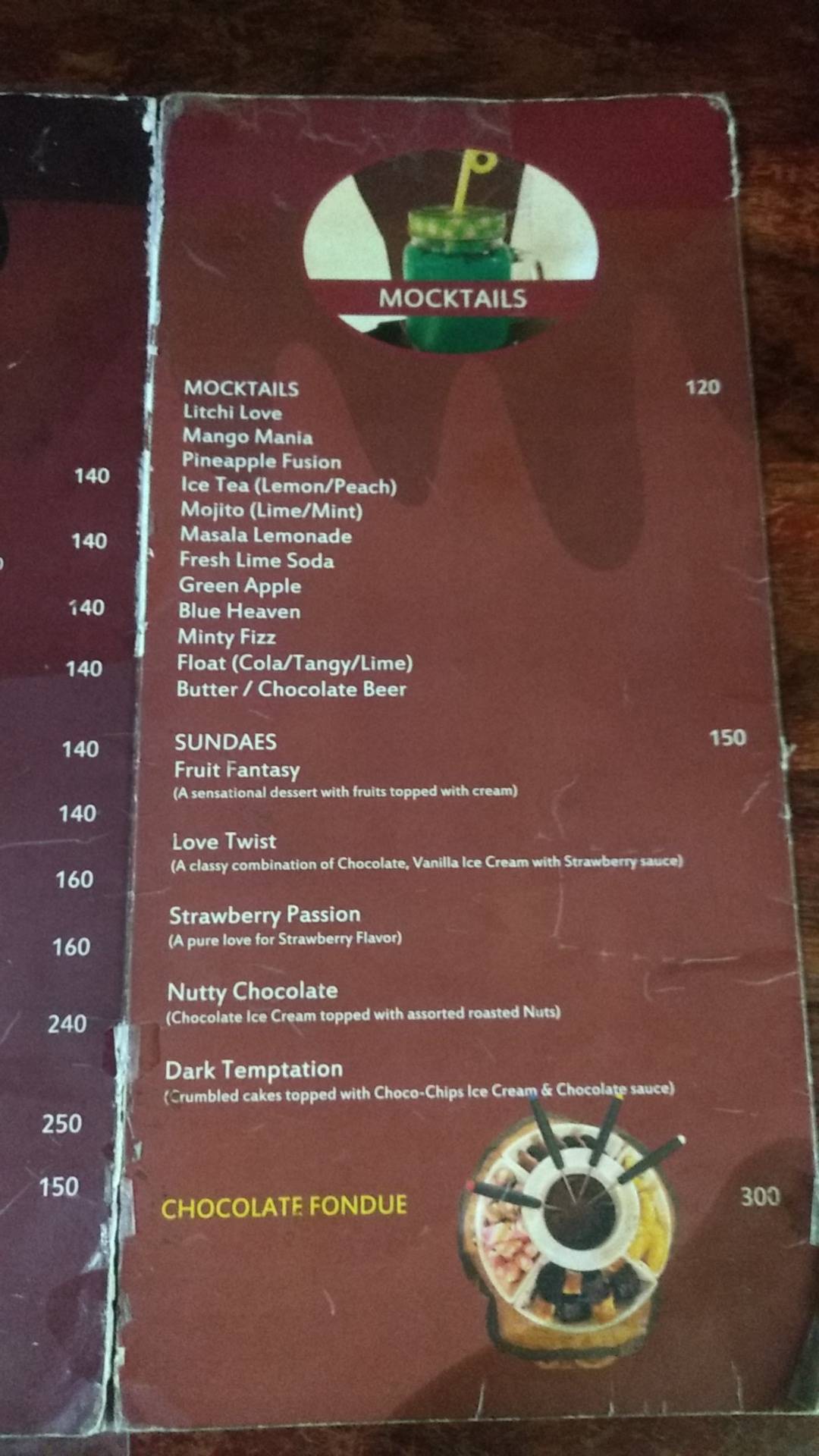 Menu at The Chocolate House, Bhubaneswar, KIIT University