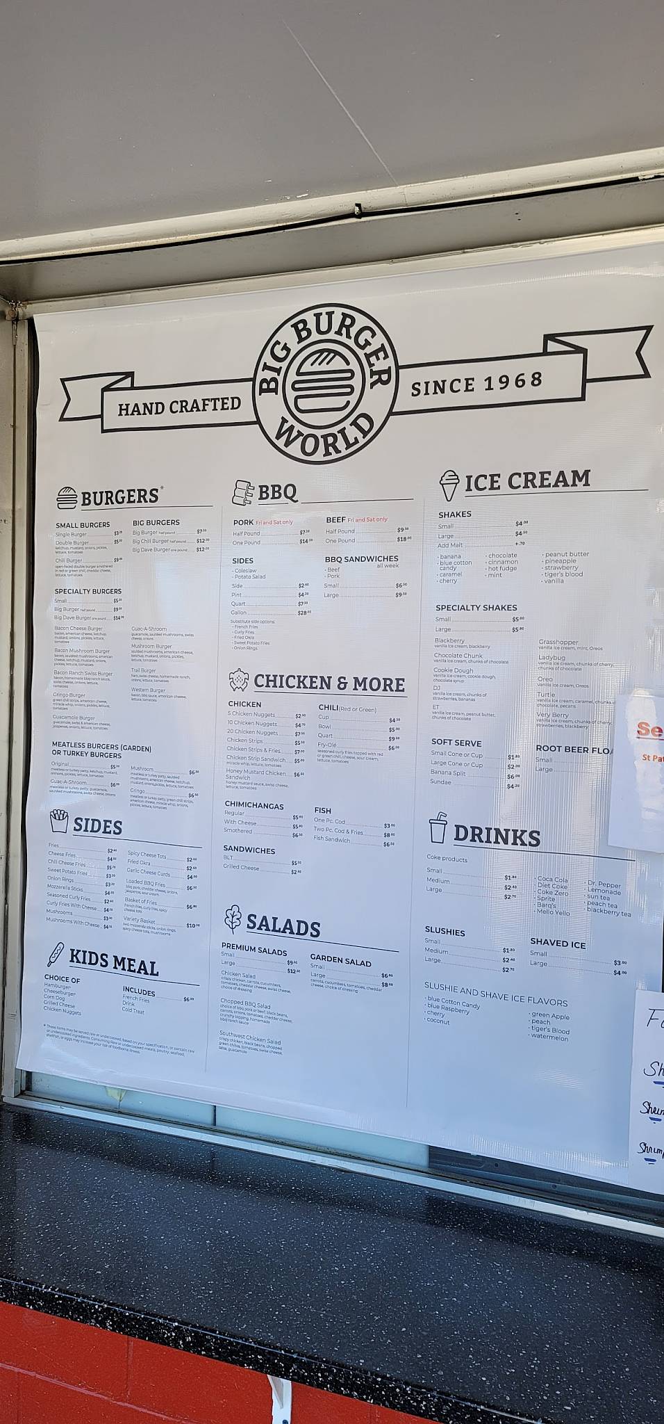 Menu at Big Burger World restaurant, Cañon City