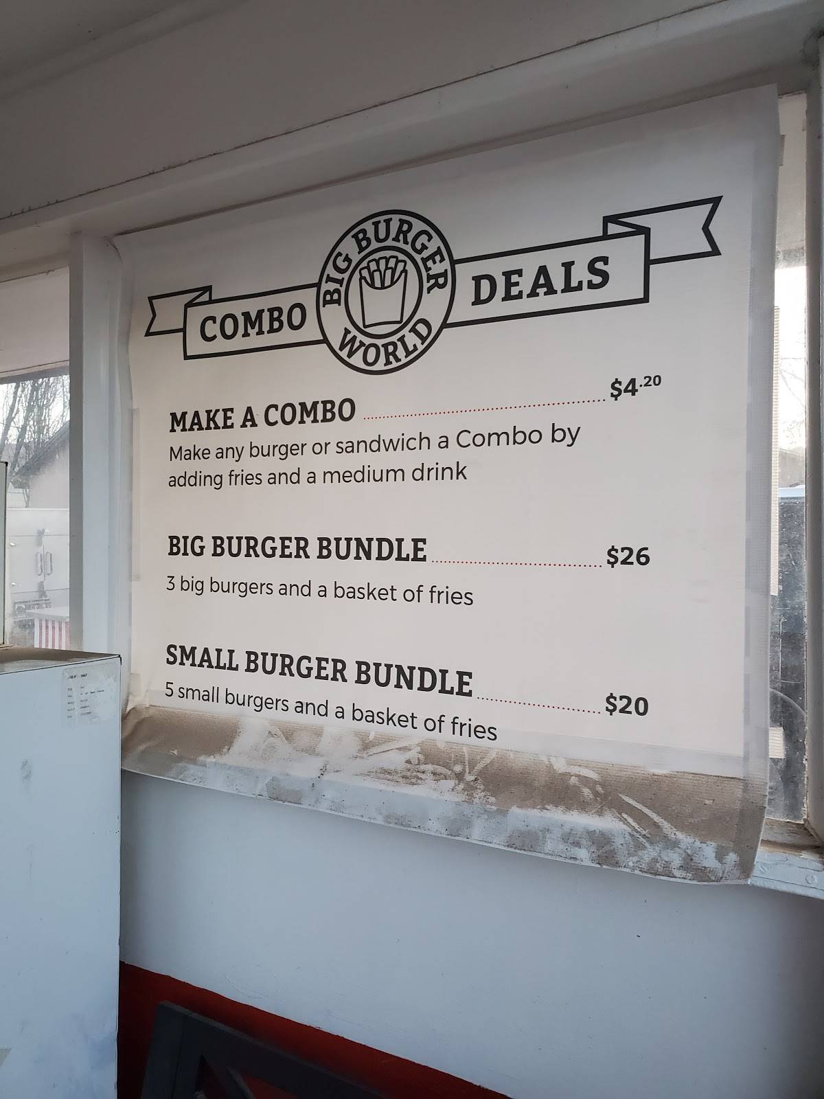 Menu at Big Burger World restaurant, Cañon City