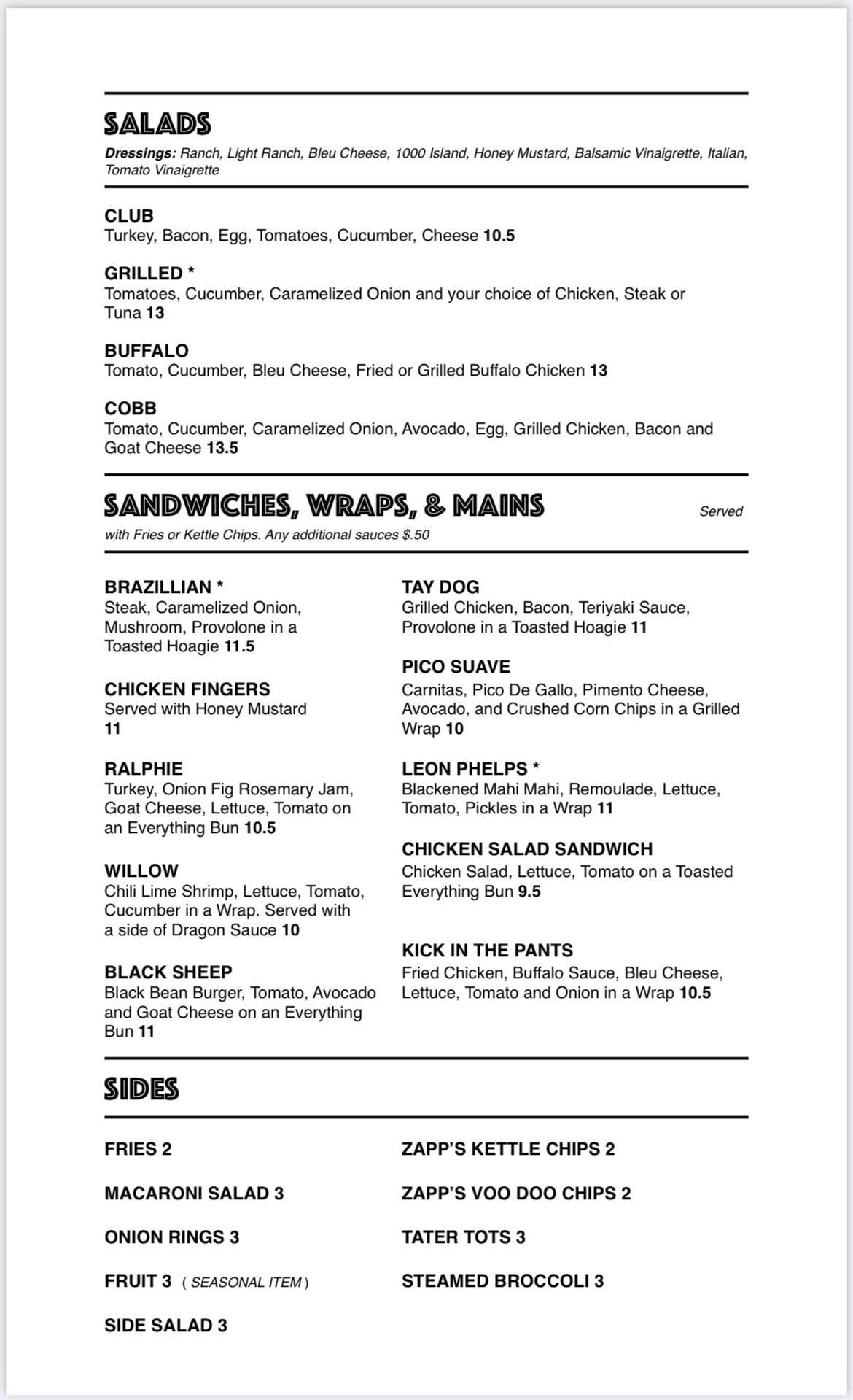 Menu at Birds Nest pub & bar, Florence