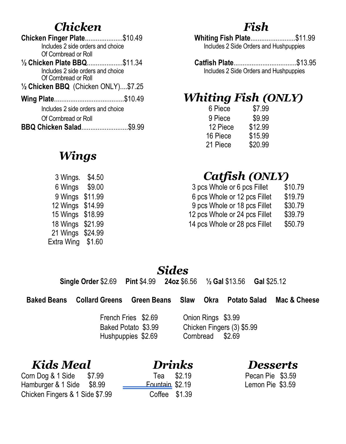 Menu at Brad's BarBQue, Oxford