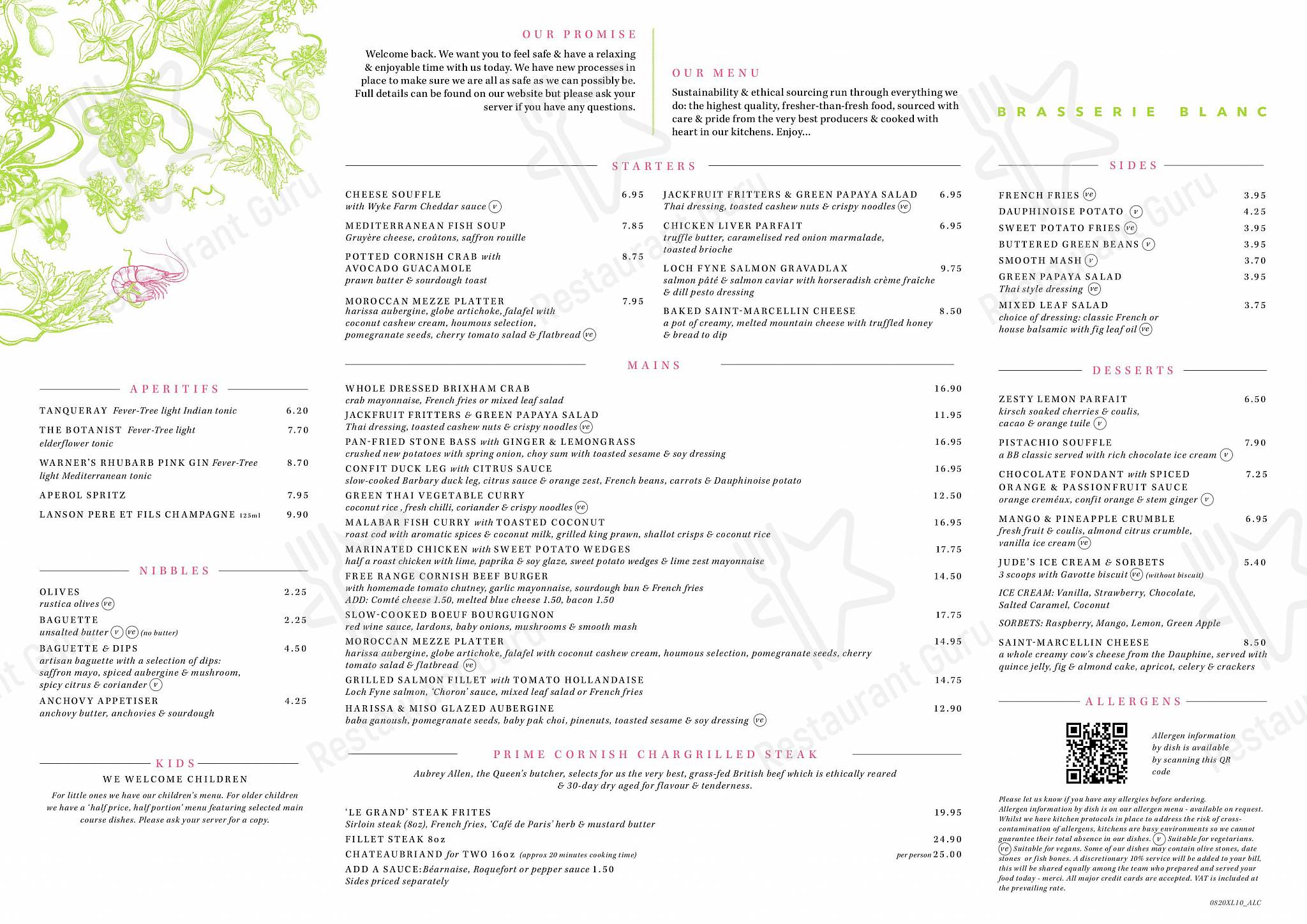 Menu at Brasserie Blanc restaurant, Timperley, Marriott Hotel