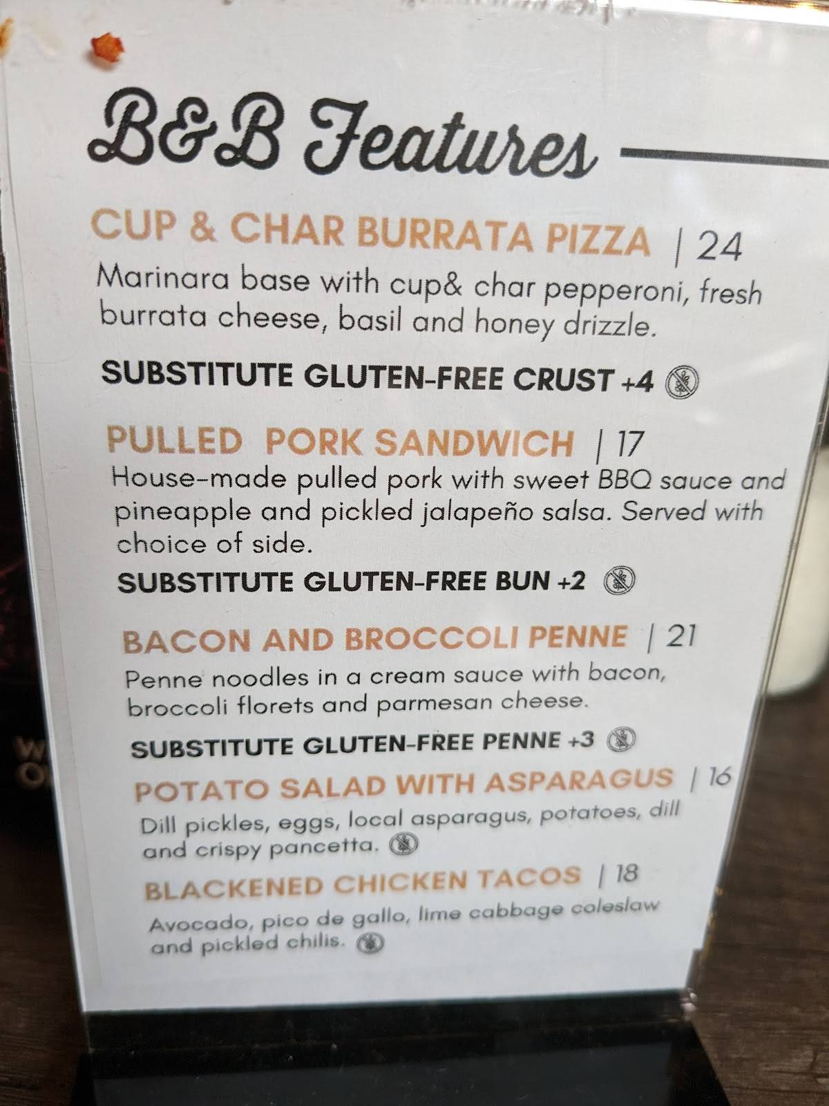 Menu at Bricks & Barley, NiagaraontheLake