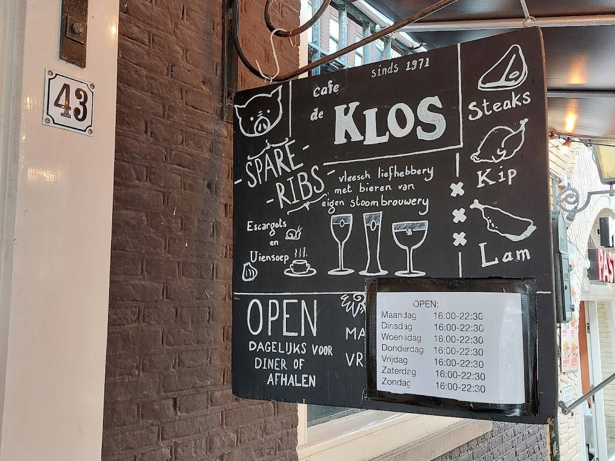 Speisekarte von Cafe De Klos, Amsterdam