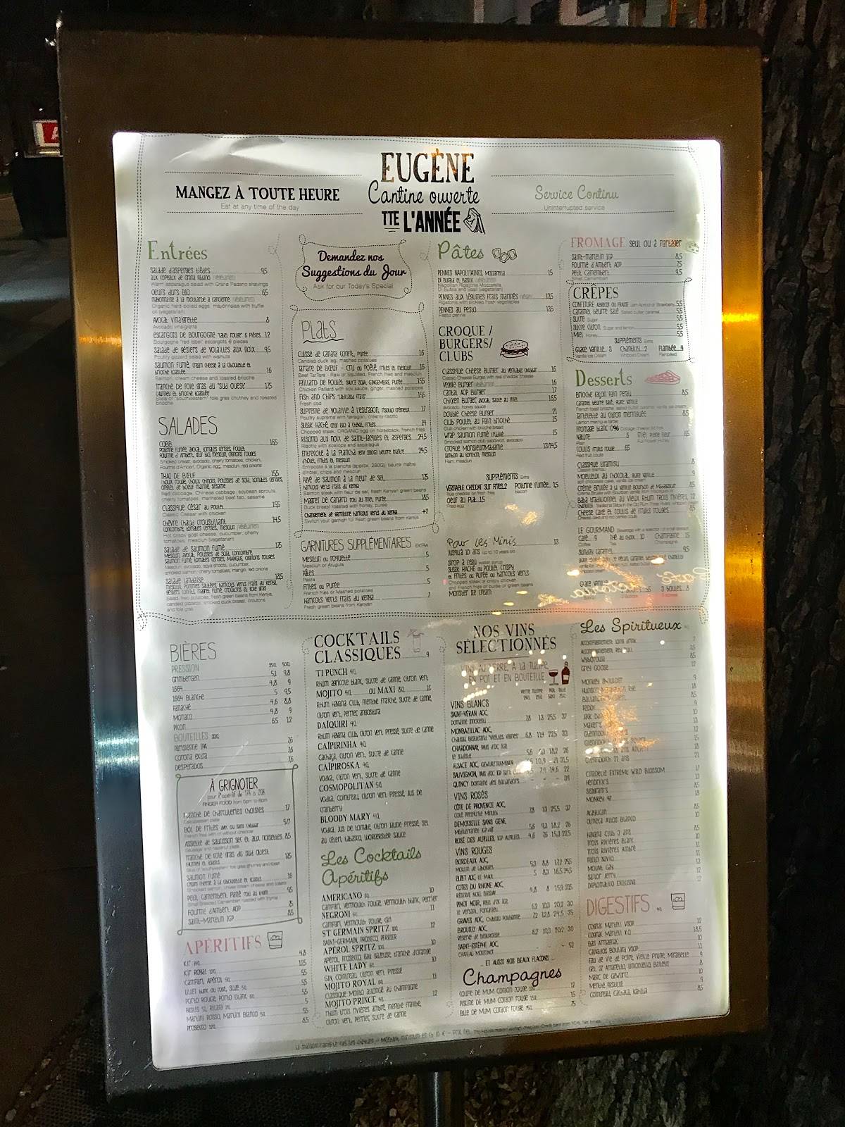 Menu at Café Eugène, Paris