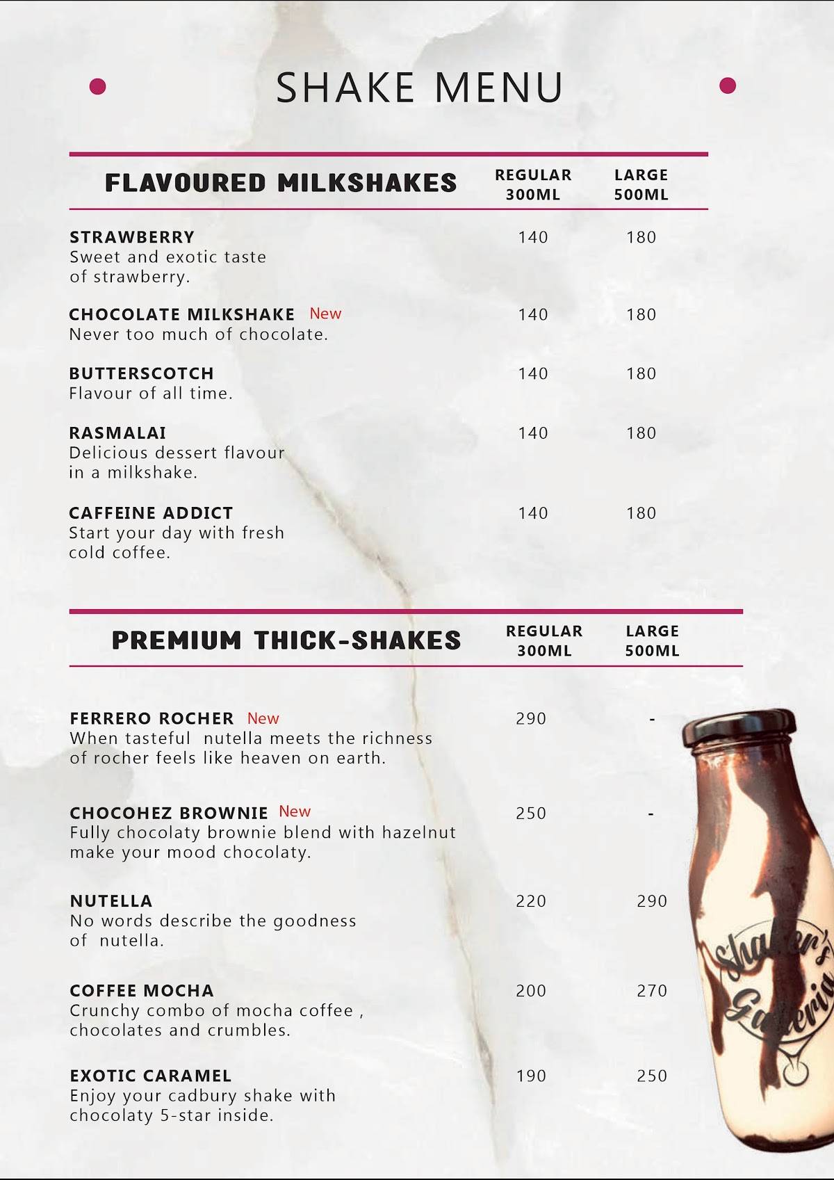 Menu at Shaker’s Galleria, Surat