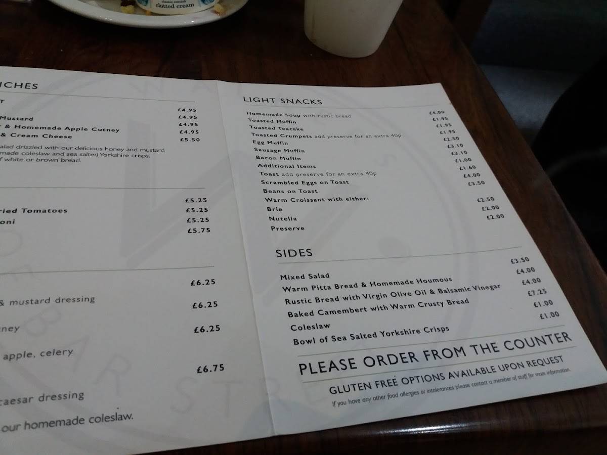 Menu At Walkers Of Bar Street Scarborough