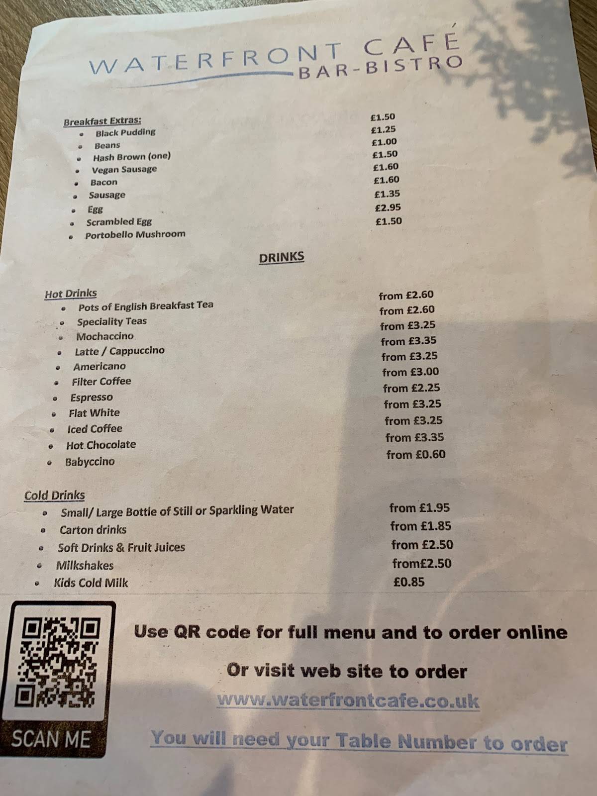 Menu at Waterfront Café Bar Bistro, Wallingford