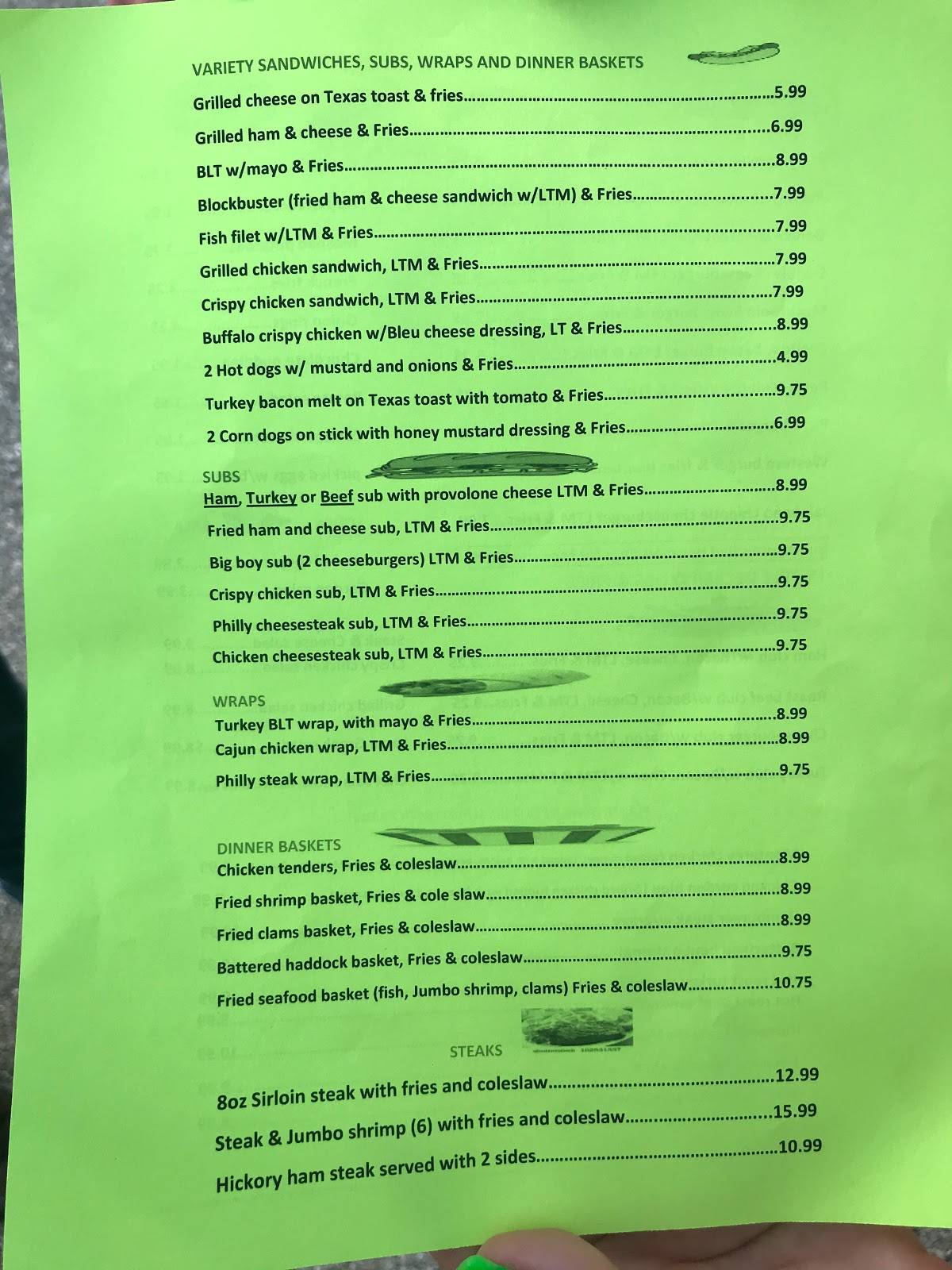 Menu at Cameo DriveIn Restaurant, Aspers