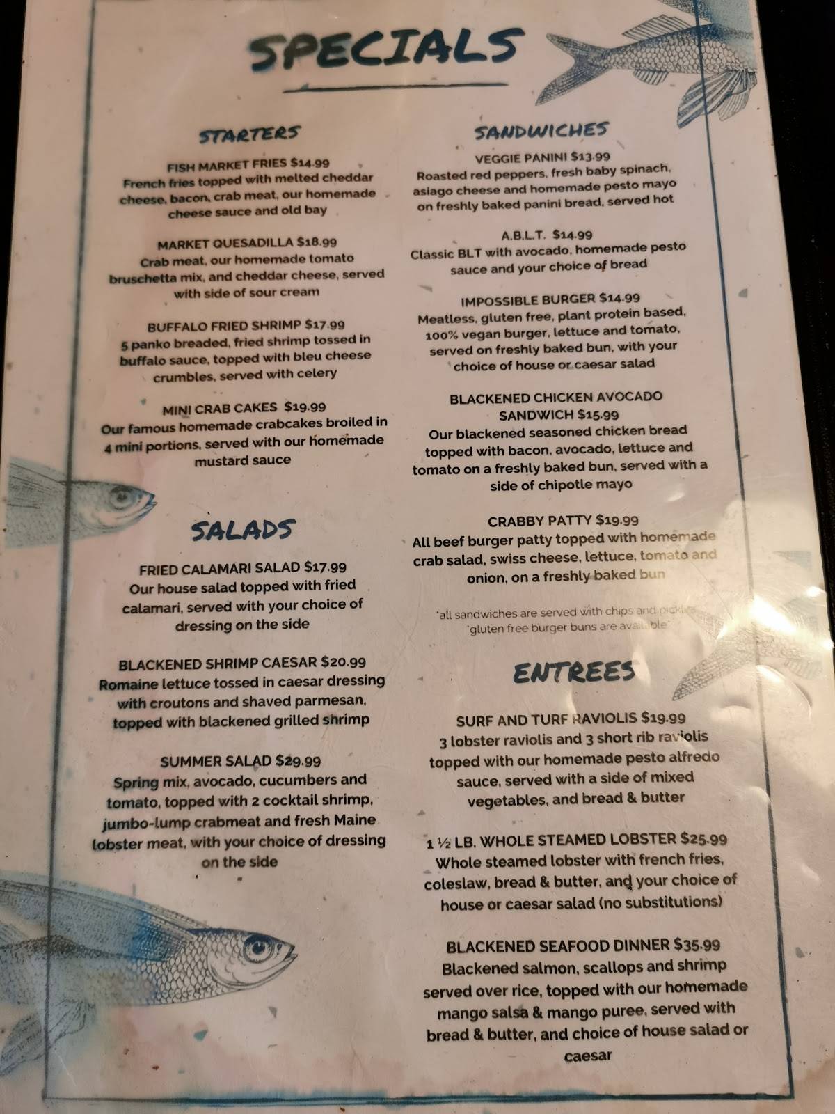 Menu at Cape May Fish Market pub & bar, Cape May, 408 Washington St