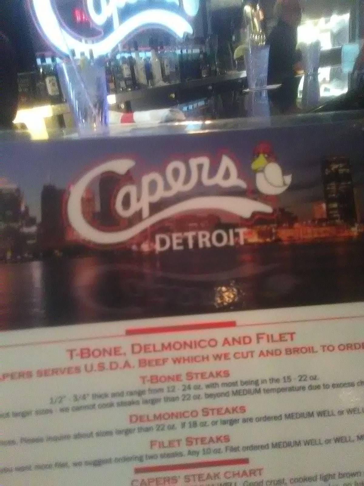 Menu at Capers steakhouse, Detroit