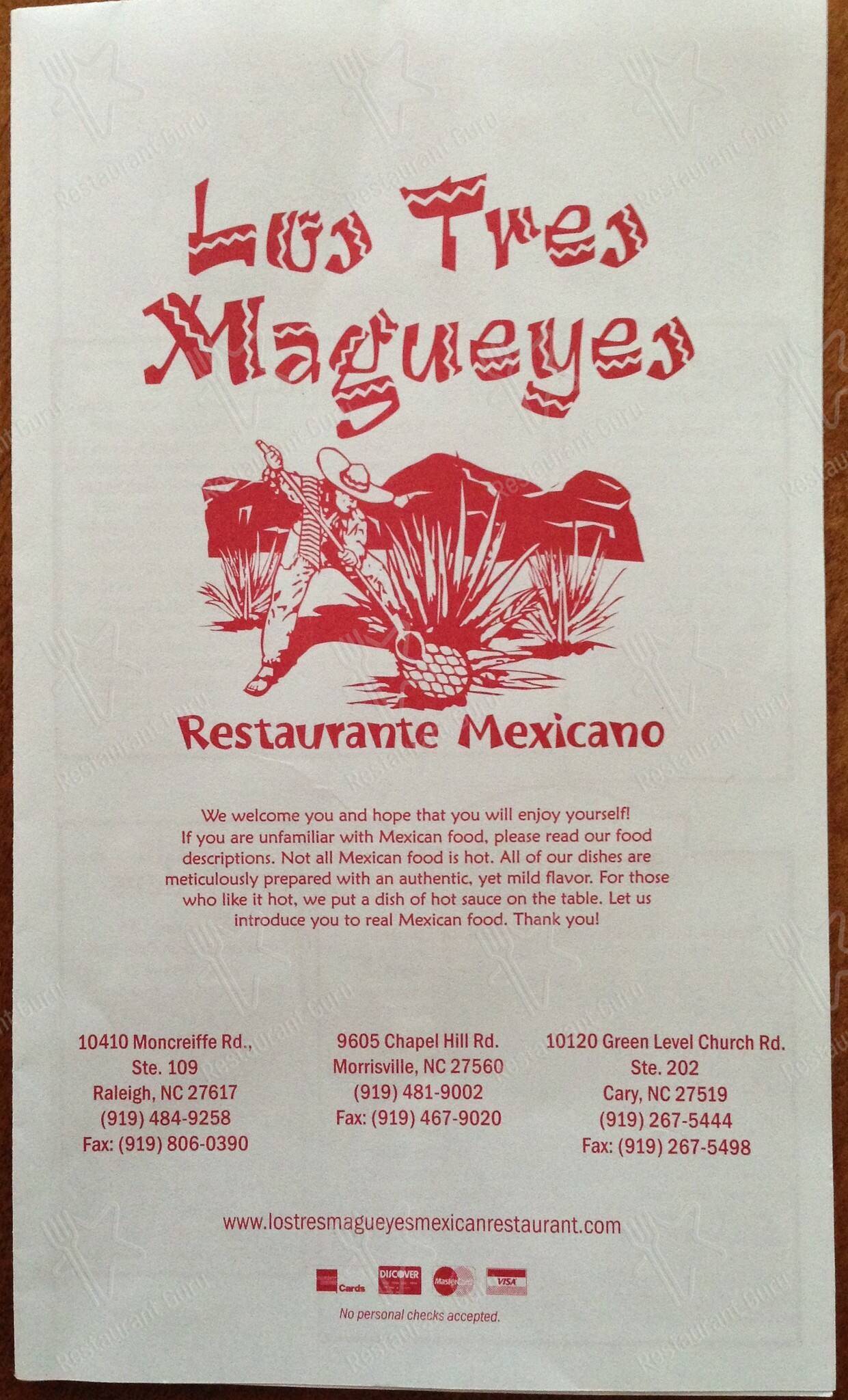 Menu at Los Tres Magueyes Green Level restaurant, Cary, Green Level ...