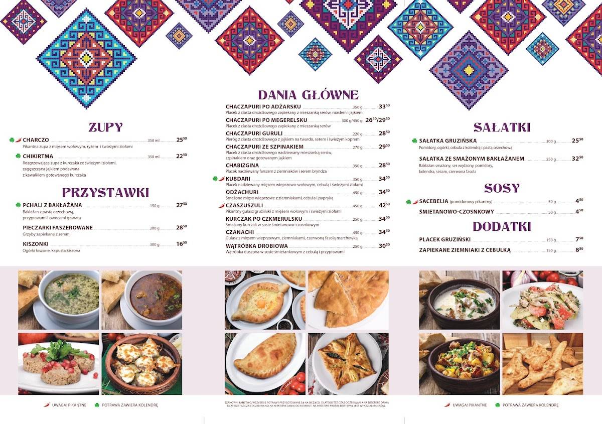 Restauracja Gruzińska Trakt Brzeski Zakręt Menu