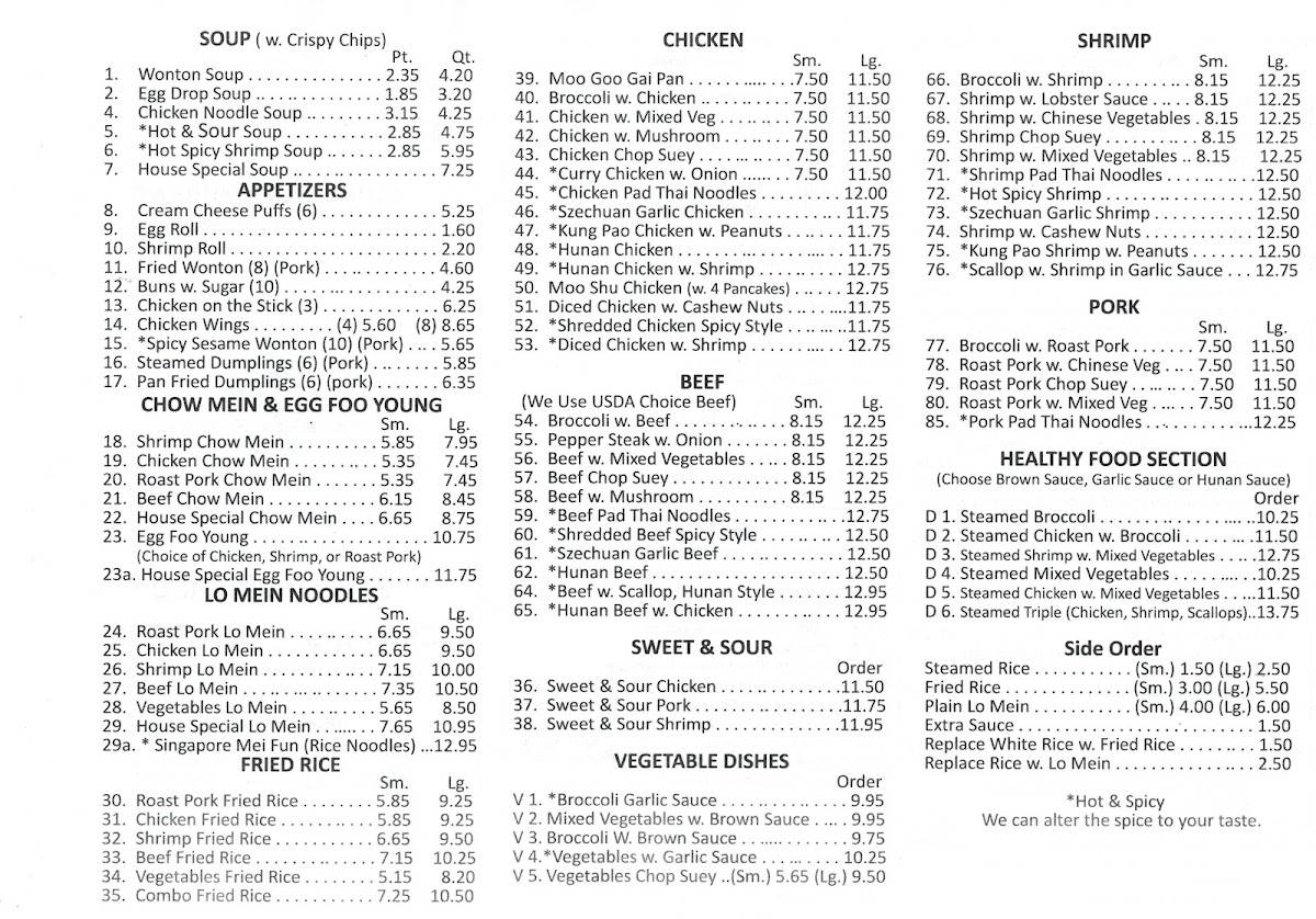 Menu at Win Wok restaurant, Cincinnati, Delhi Rd