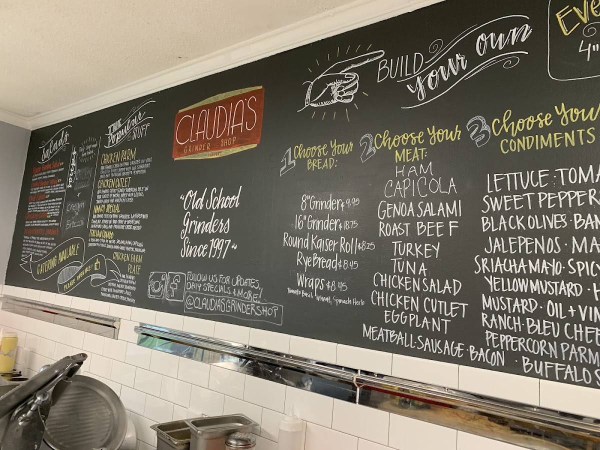 Menu at Claudia's Grinder Shop restaurant, Farmington
