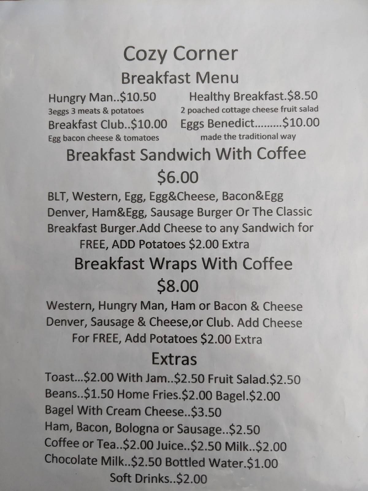 Menu at Cozy Corner Restaurant, Alexandria
