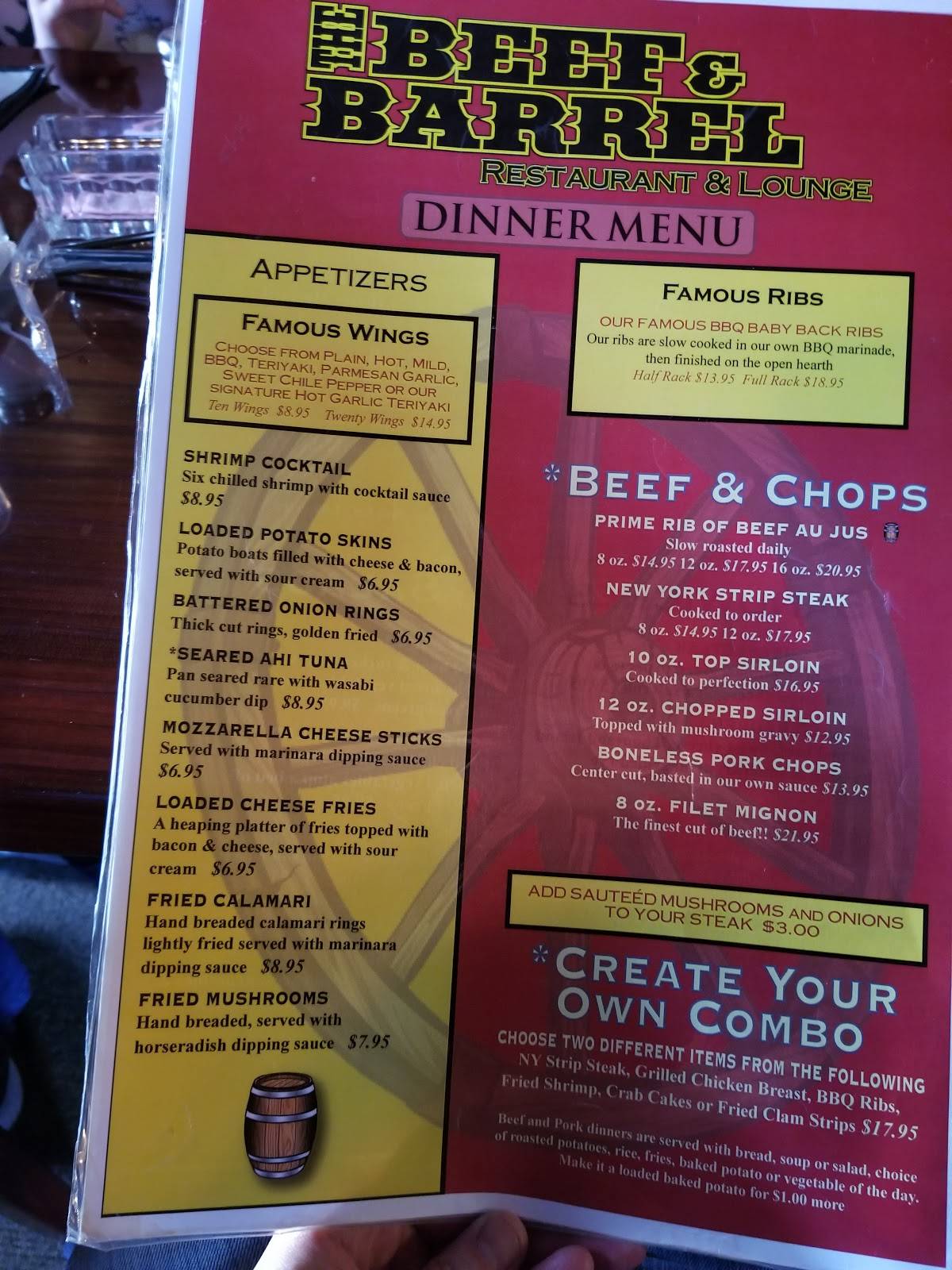 Menu at The Beef and Barrel Restaurant & Lounge, Crossville, West Ave