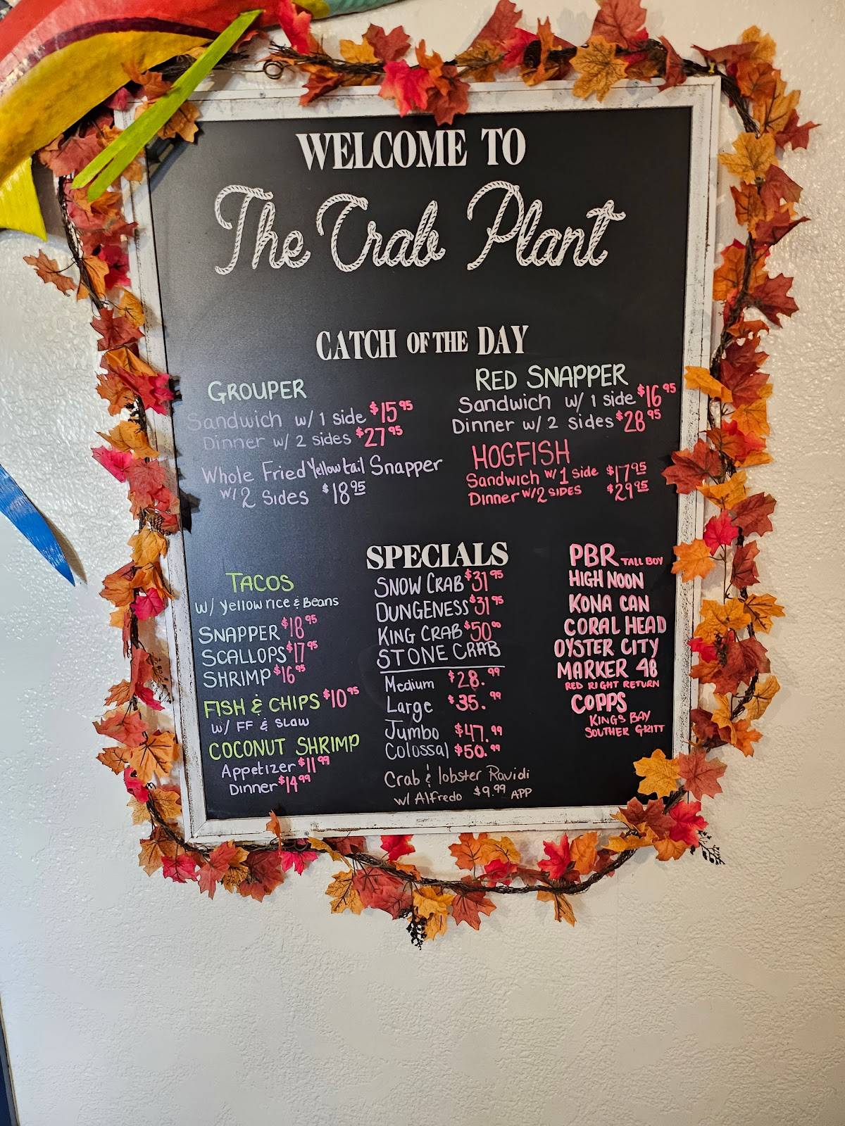 Menu at The Crab Plant restaurant, Crystal River