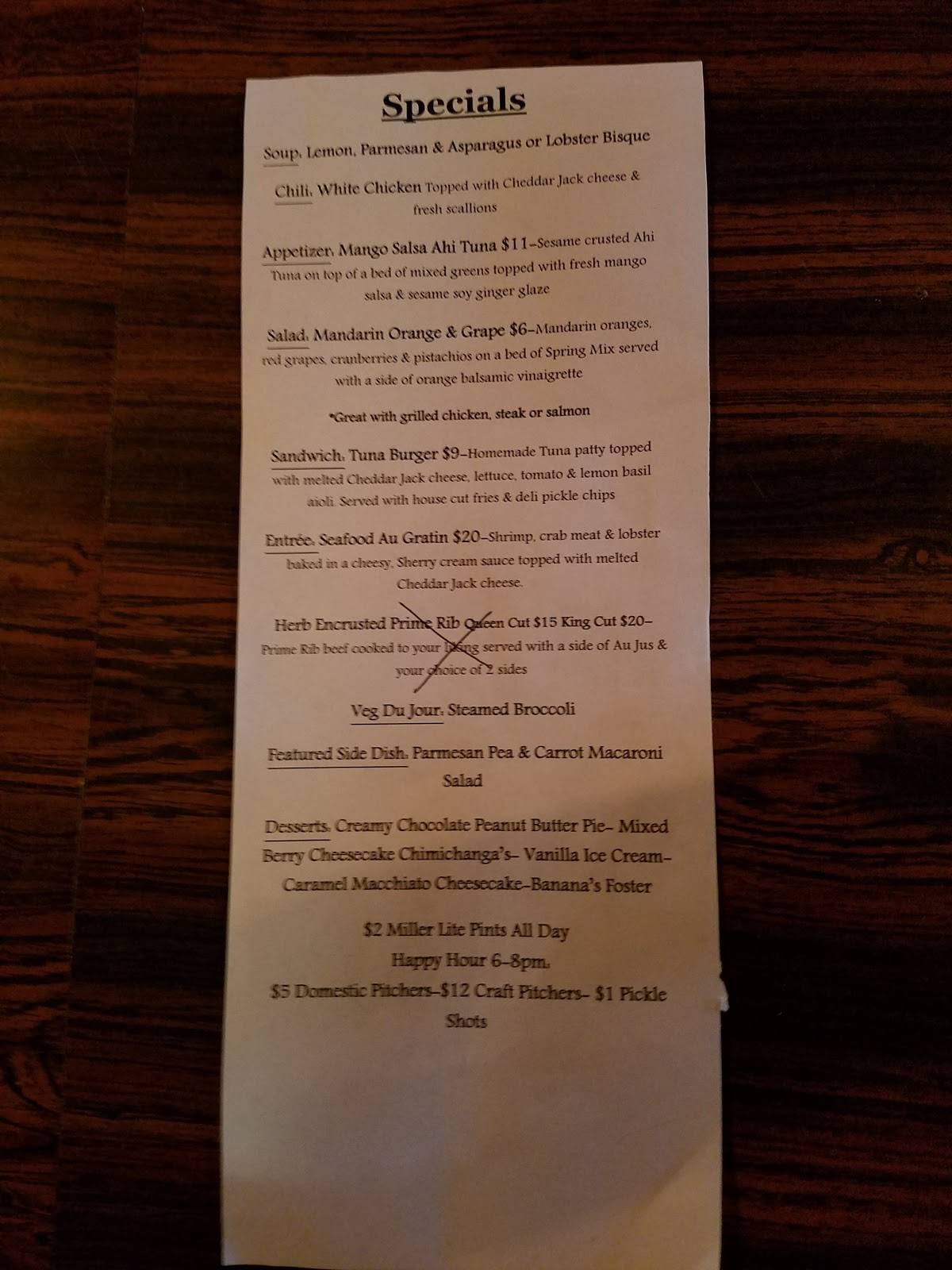 Menu at CuzNJoe's pub & bar, Conyngham