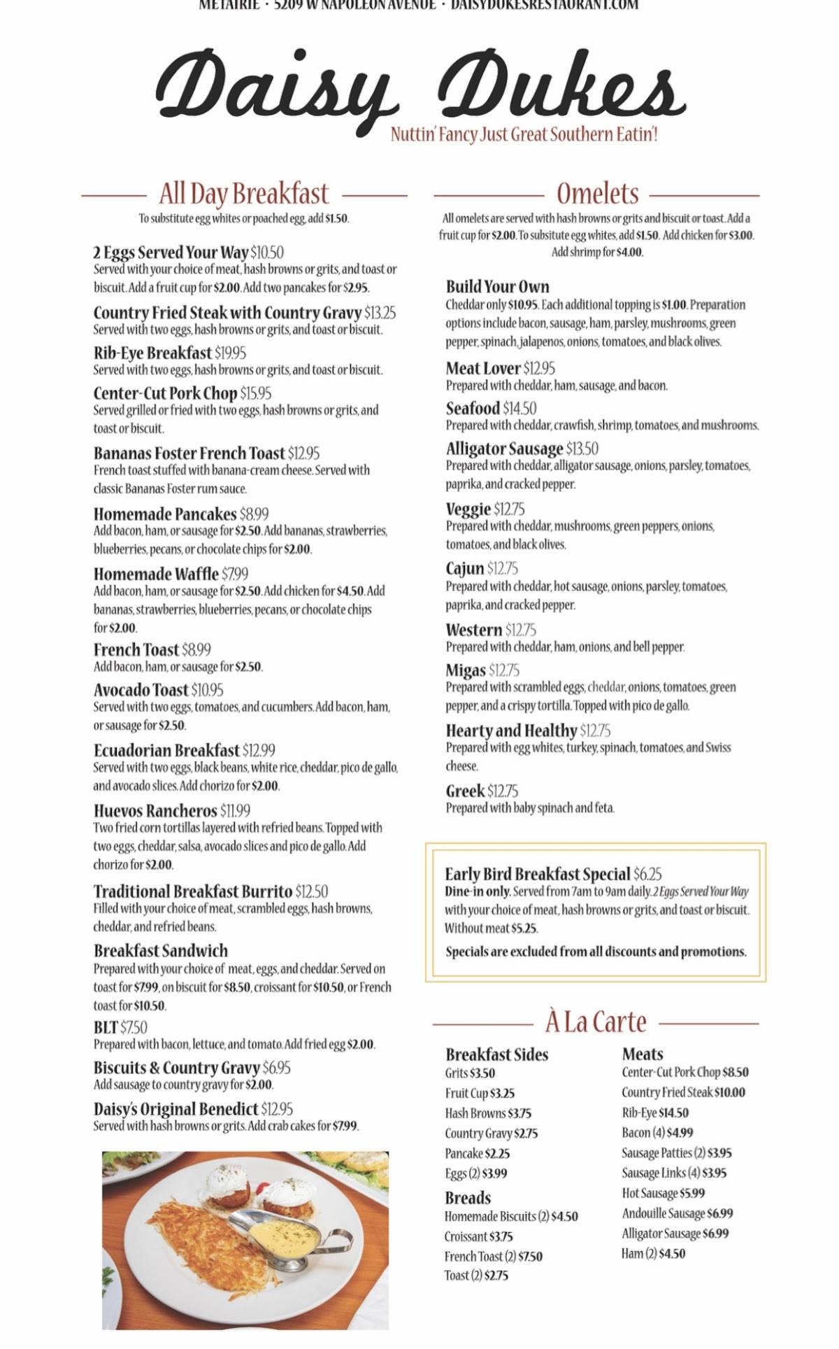 Menu at Daisy Dukes Metairie restaurant, Metairie, W Napoleon Ave