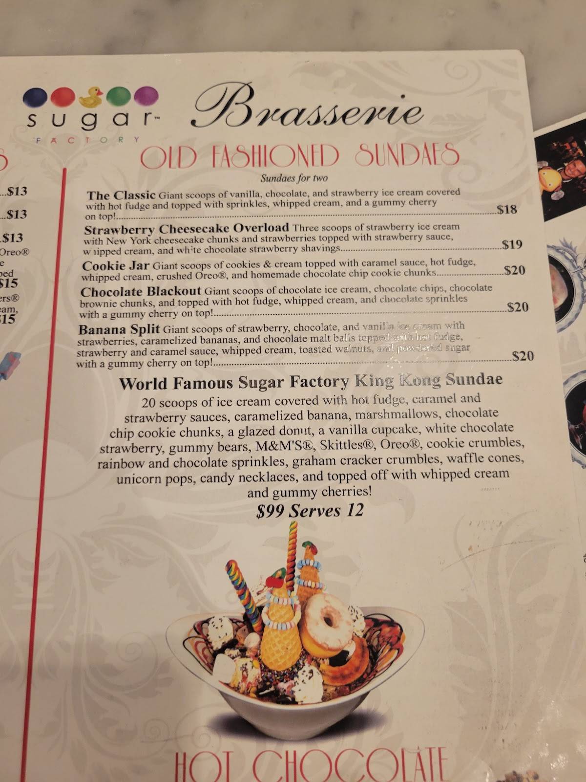 Menu at Sugar Factory Foxwoods desserts, Ledyard
