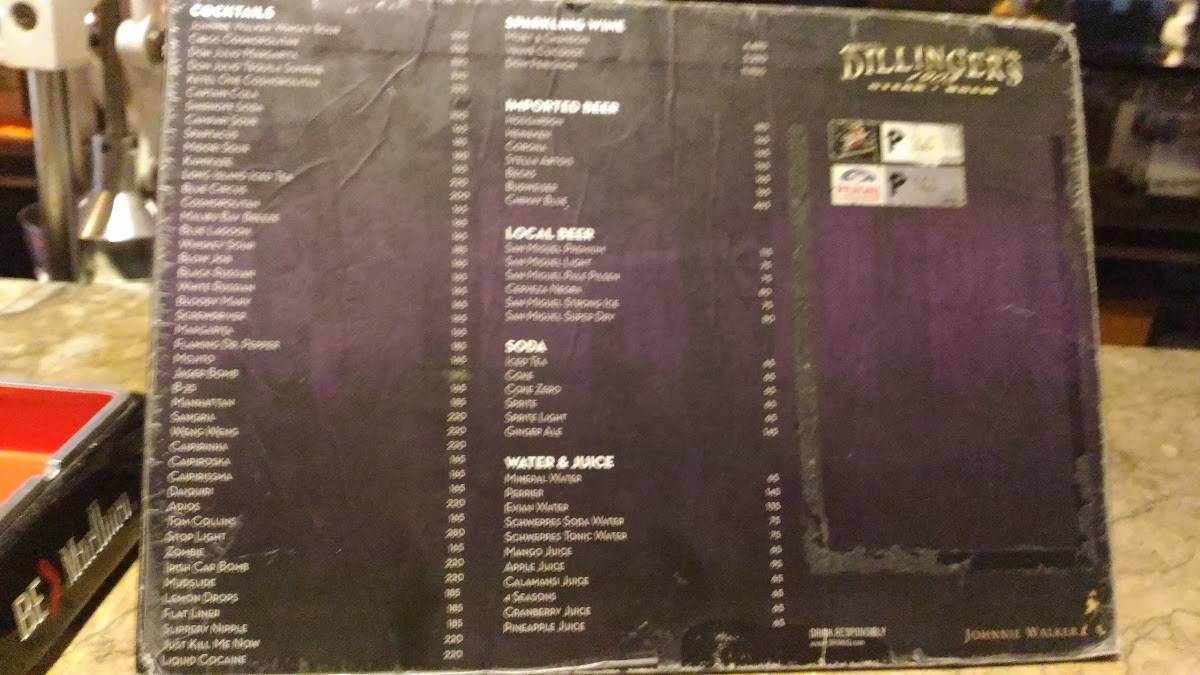 Menu at Dillingers 1903 Steak and Brew pub & bar, Makati