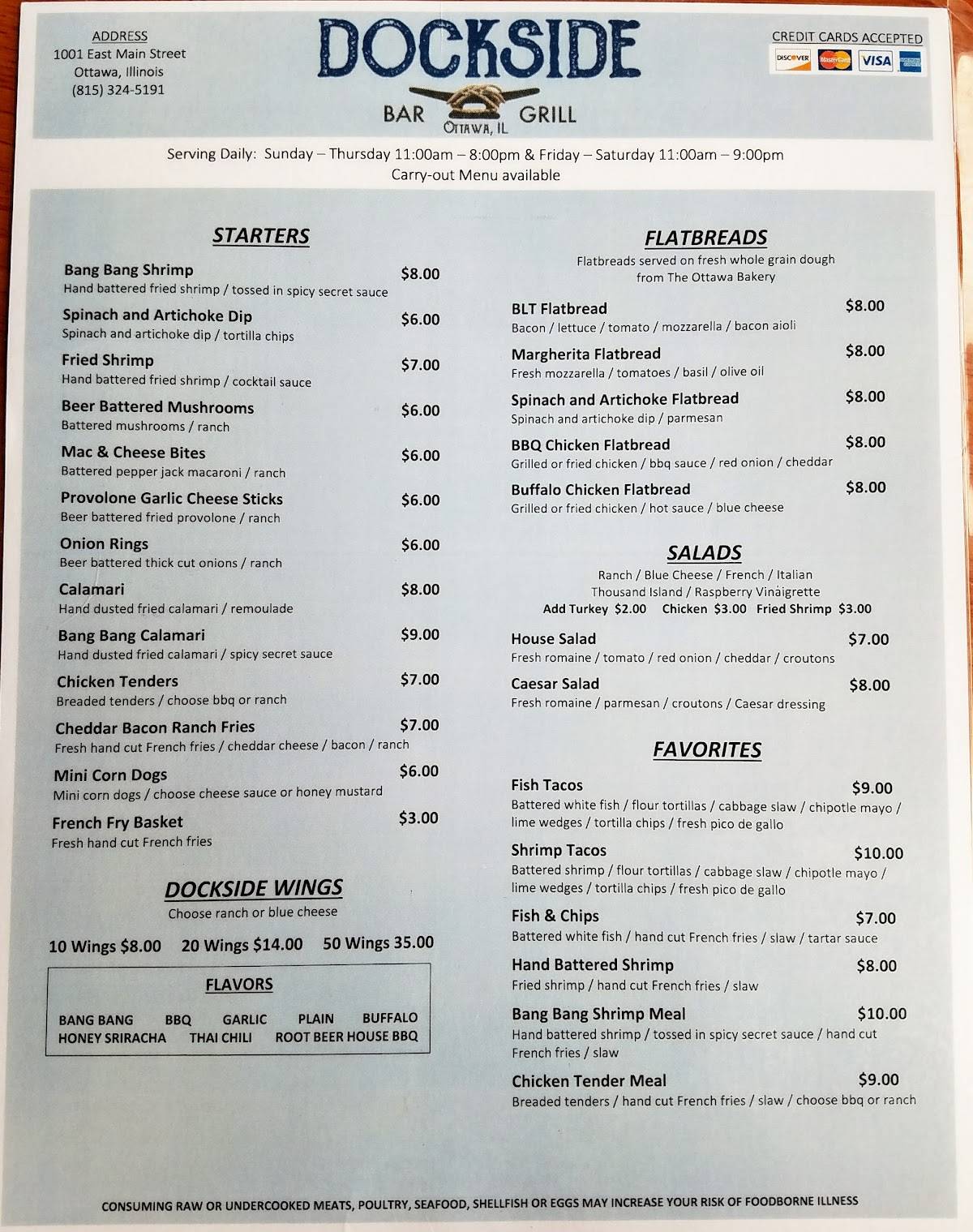 Menu at Dockside Bar and Grill, Ottawa