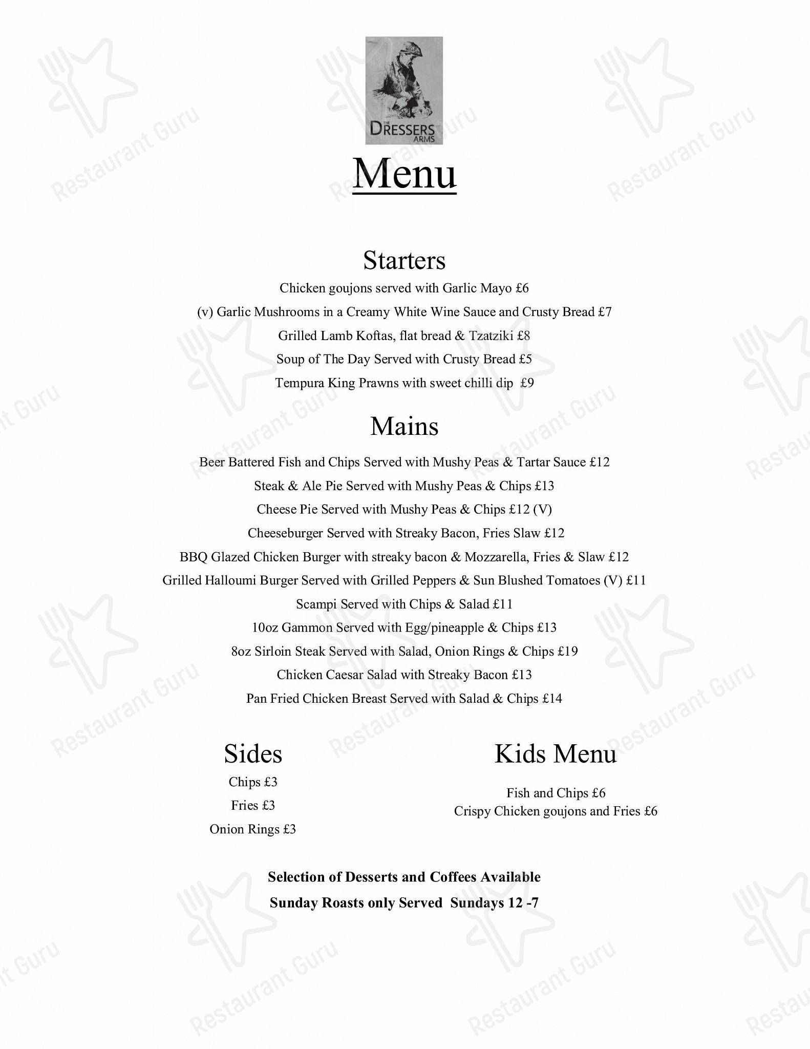 Menu at The Dressers Arms Pub & Rooms, Chorley