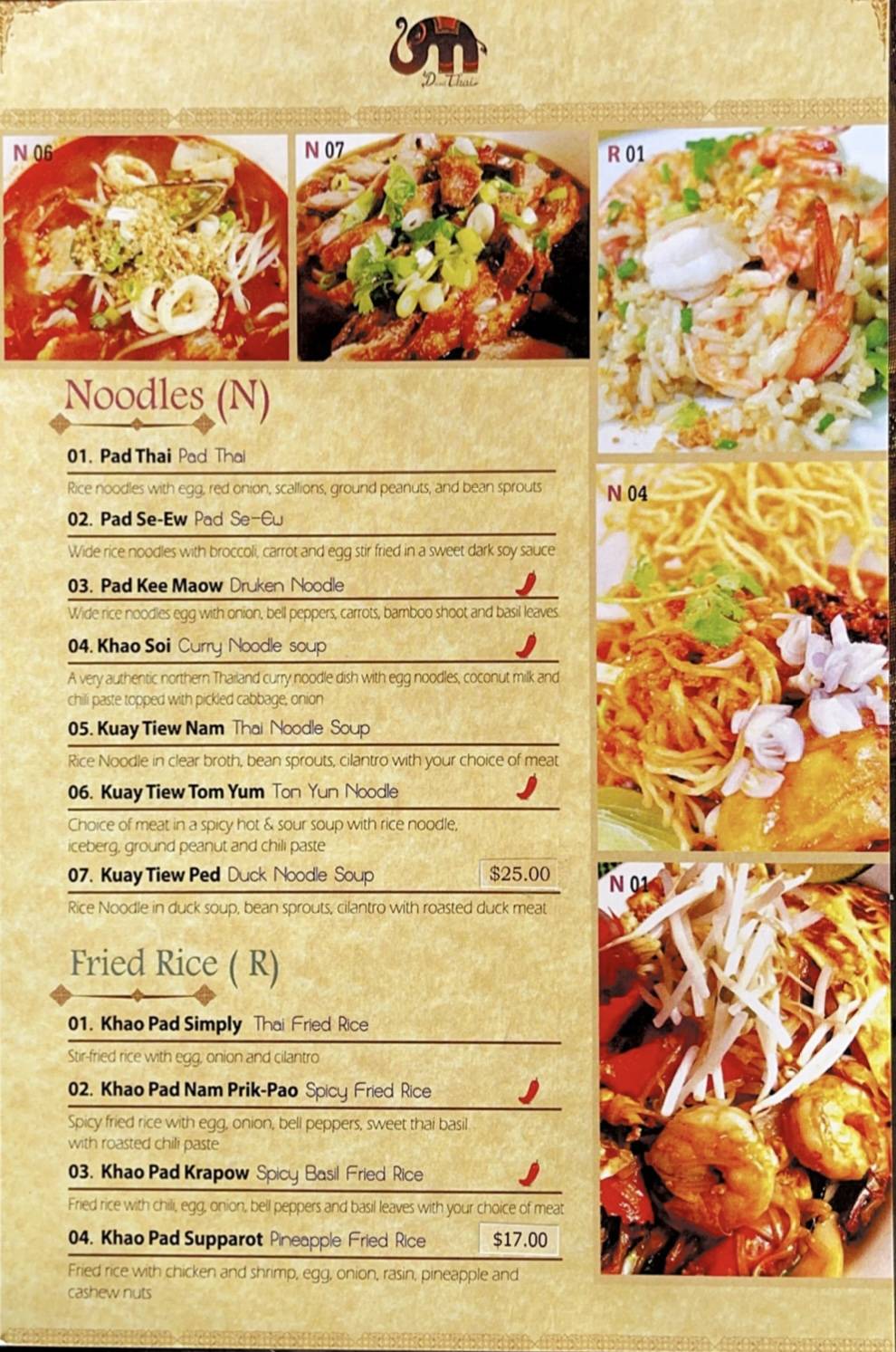 Menu at Dusit Thai Cuisine restaurant, Newport