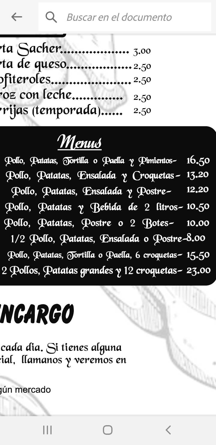 Carta Del Restaurante Asador Del Pollos El Hornillo Encantado Madrid