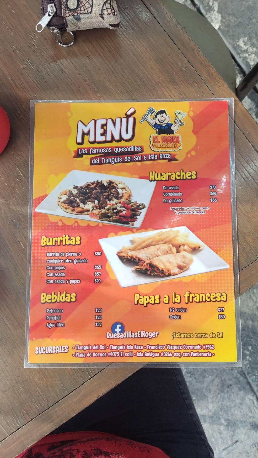 Carta del restaurante "El Roger" Quesadillas, Guadalajara