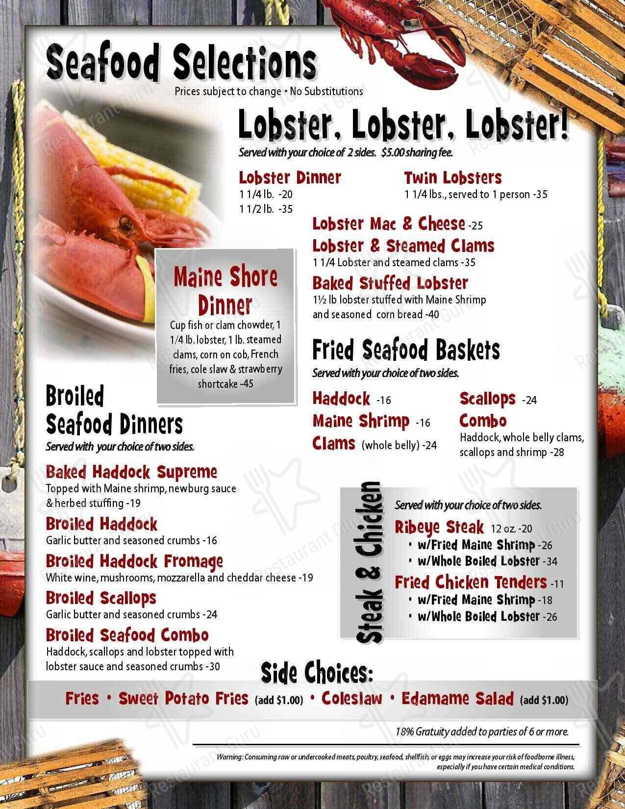 Menu at Estes Lobster House restaurant, Harpswell, Harpswell Neck Rd