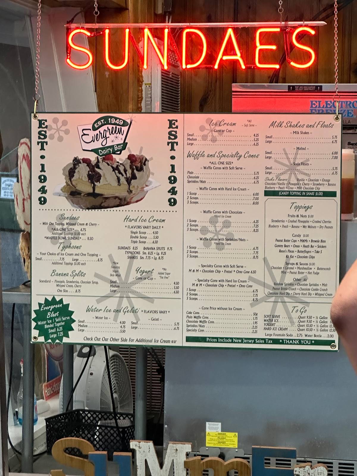 Menu at Evergreen Dairy Bar, Southampton Township, NJ70