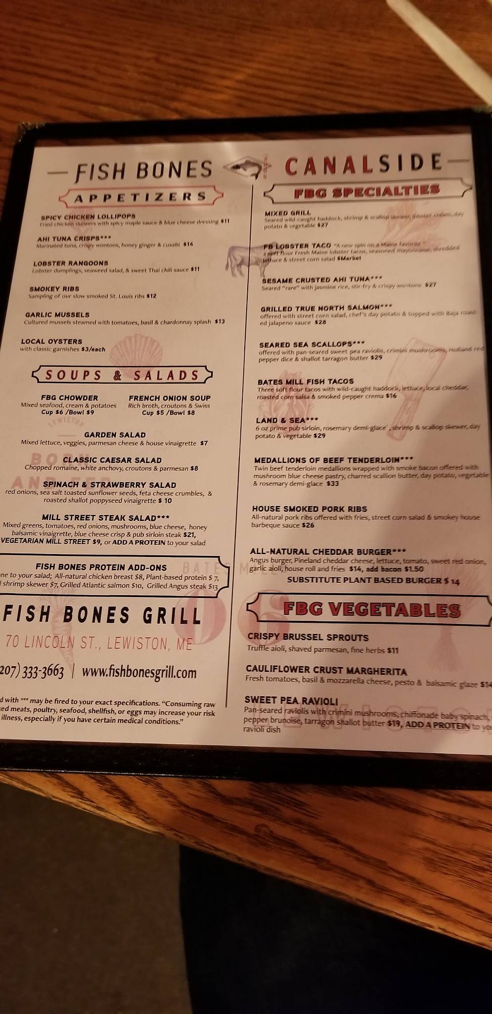 Menu at Fish Bones Grill pub & bar, Lewiston